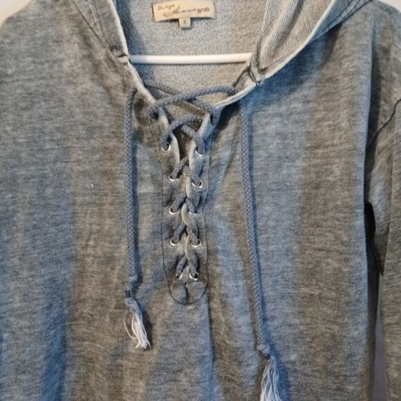VINTAGE HAVANA Hoodie Sweatshirt Small Gray Lace-up henley Soft terry pullover - Picture 3 of 8